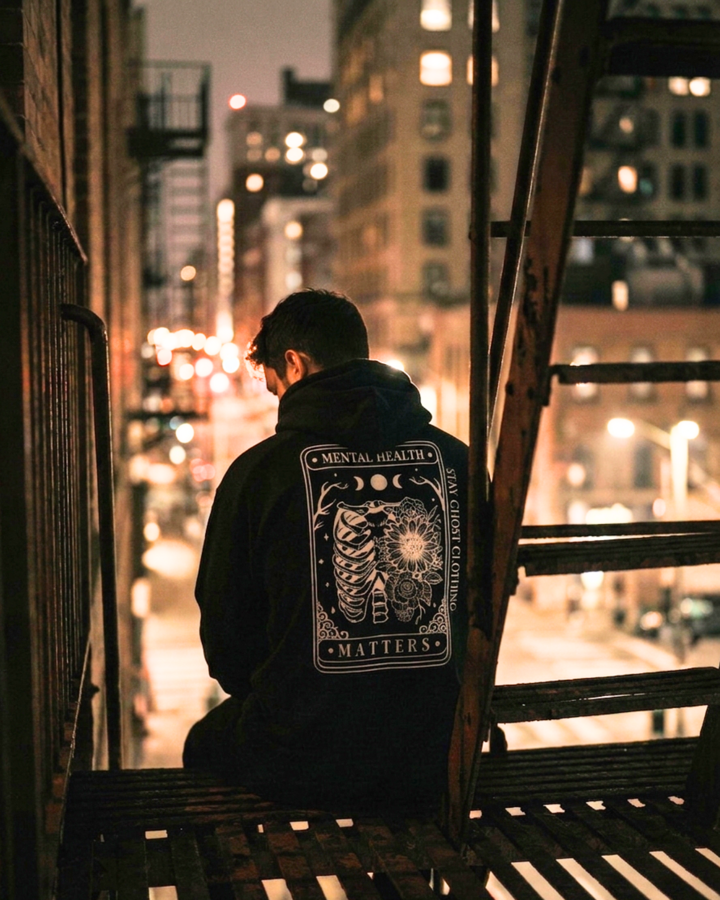 STAY GHOST BLACK MENTAL HEALTH TAROT HOODIE - DARK AESTHETIC GRAPHIC HOODIE